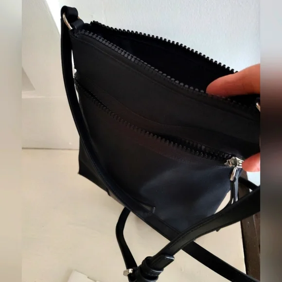 Marc Jacobs North South Messenger Crossbody Bag | Black Nylon With Leather Trim - Picture 6 of 10